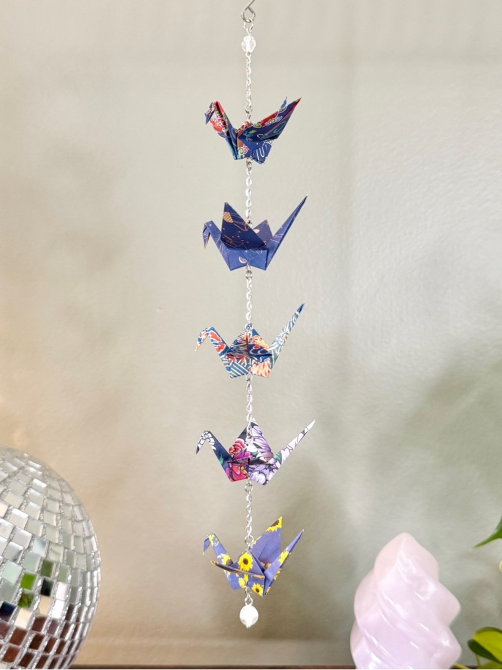 Origami Ornament #2505 - 5 Small Cranes in Dark Blue